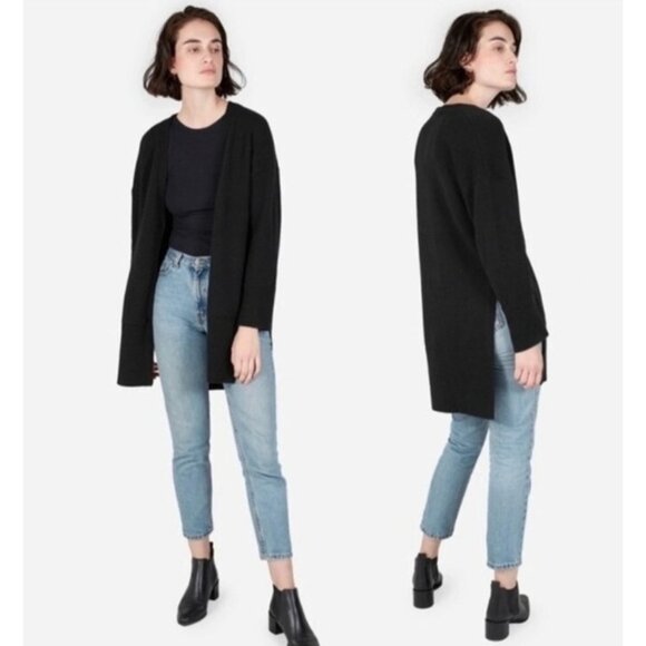 Everlane Wool Cashmere Button Oversized Black Ribbed Cardigan Sweater Small - Picture 8 of 13